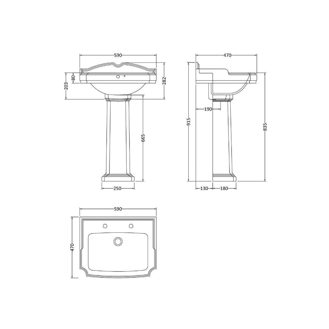 Thirlmere 580mm 2 Tap Hole Basin & Pedestal