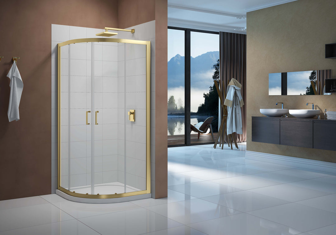 Merlyn Vivid Boost 2 Door Quadrant - Brushed Brass - 900mm