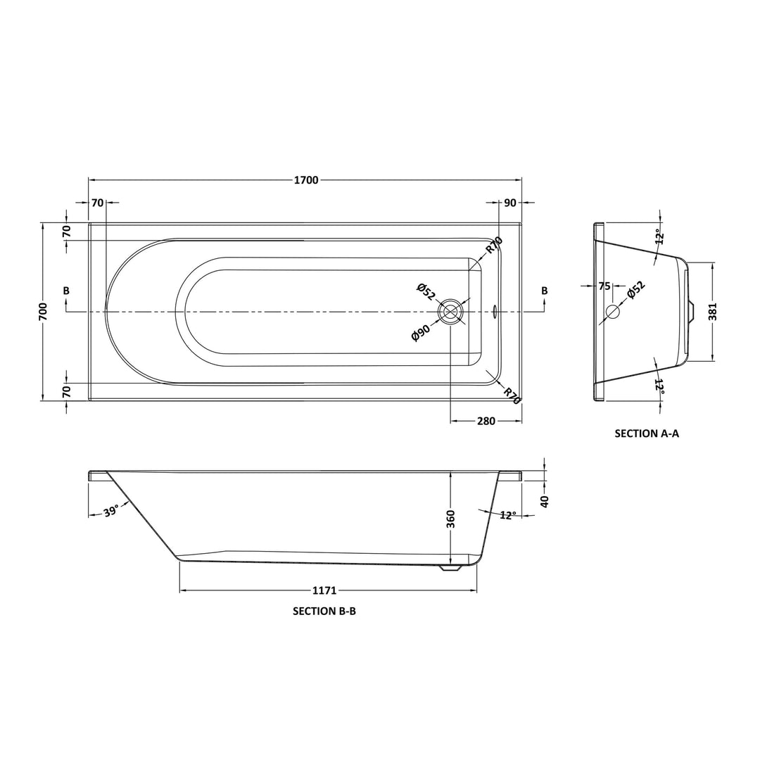 Eiger Standard Single Ended Bath 1700 x 700mm