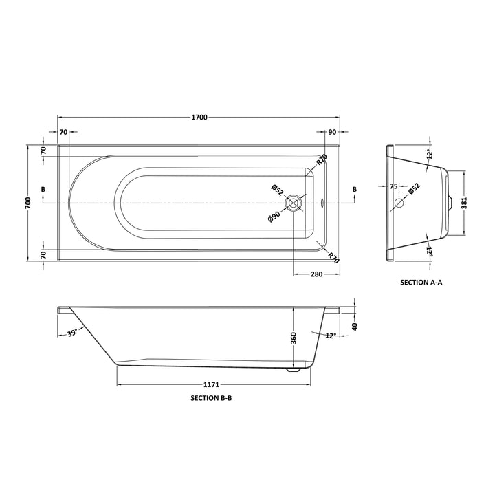 Eiger Standard Single Ended Bath 1700 x 700mm