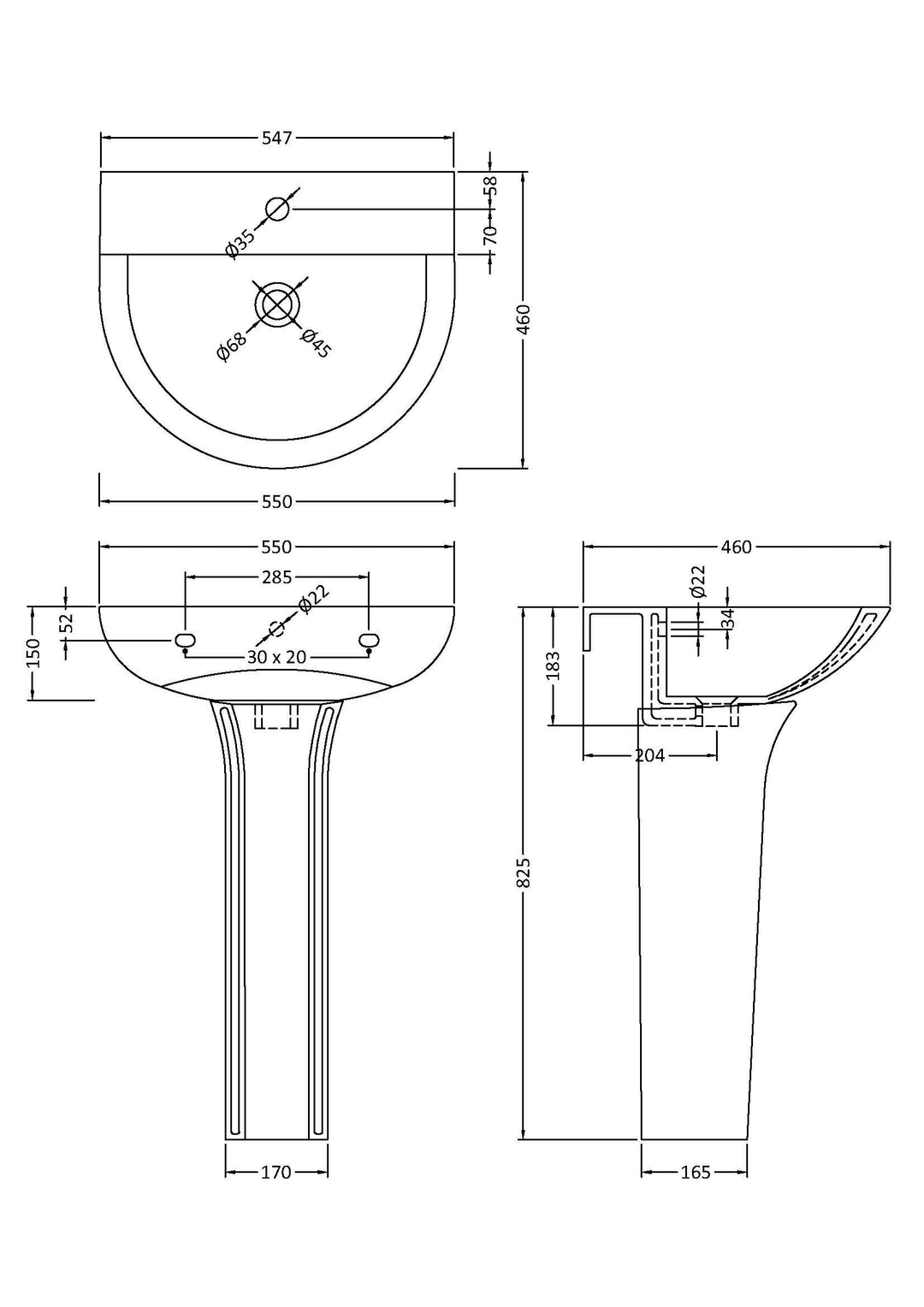 Vega 550mm 1 Tap Hole Basin & Pedestal