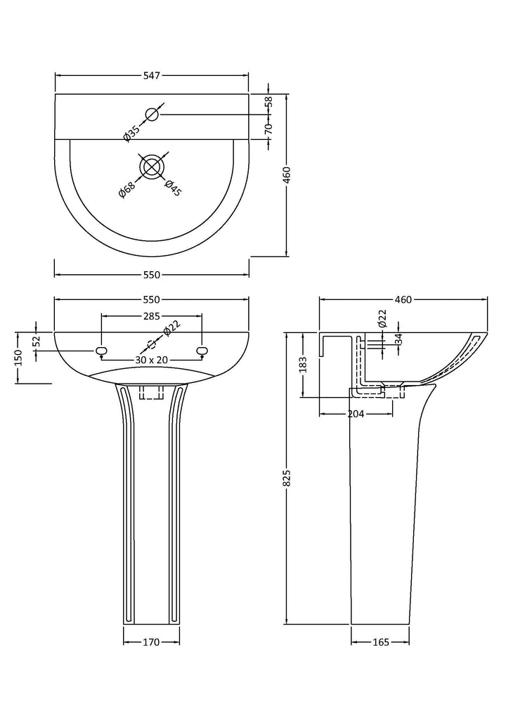 Vega 550mm 1 Tap Hole Basin & Pedestal