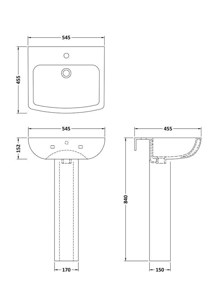 Lyra 545mm Basin & Pedestal