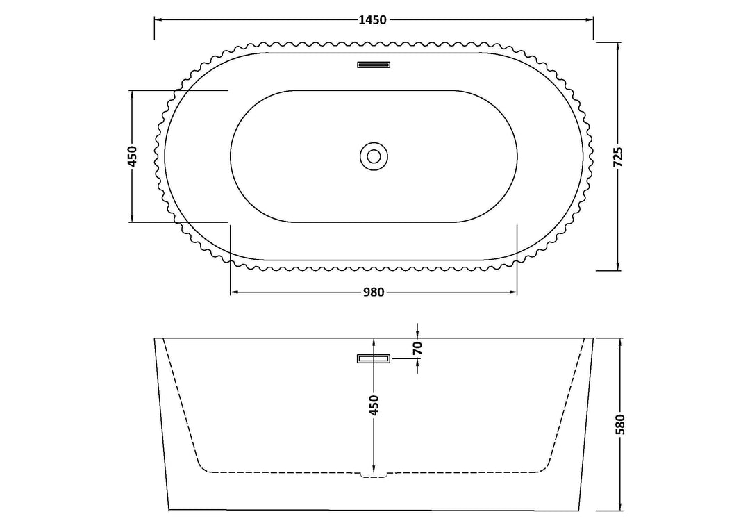 Piton 1500 x 740 x 580mm Fluted Freestanding Bath