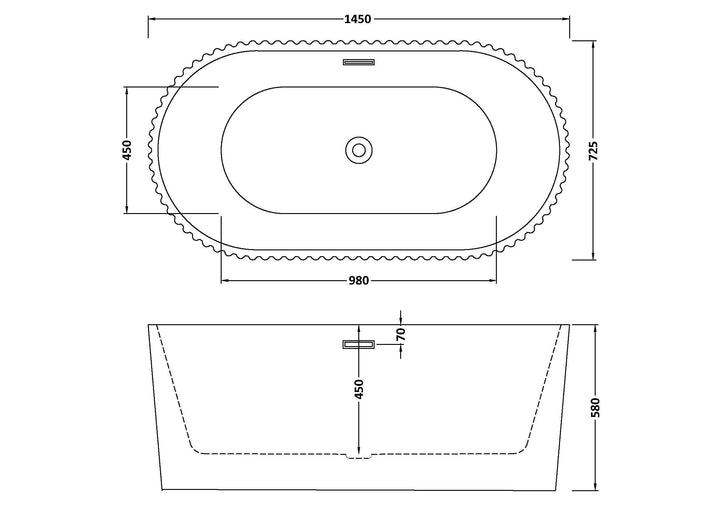 Piton 1500 x 740 x 580mm Fluted Freestanding Bath