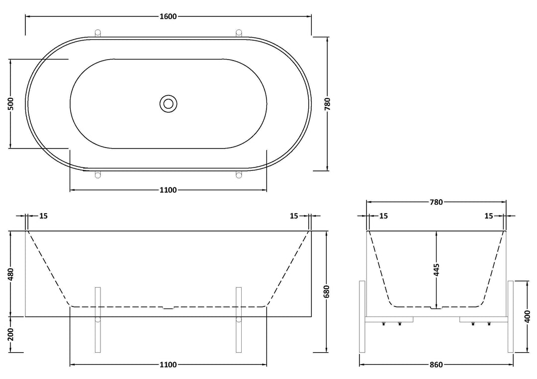 Mayon 1600 x 770 x 650mm Elevated Freestanding Bath & Stand