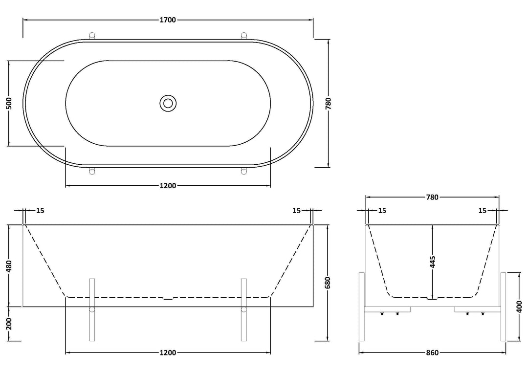 Mayon 1700 x 770 x 650mm Elevated Freestanding Bath & Stand