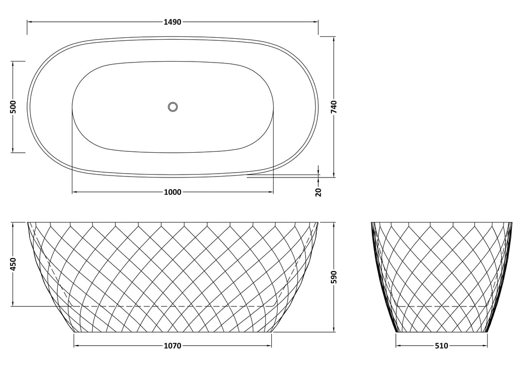 Kilima 1500 x 750 x 590mm Freestanding Bath