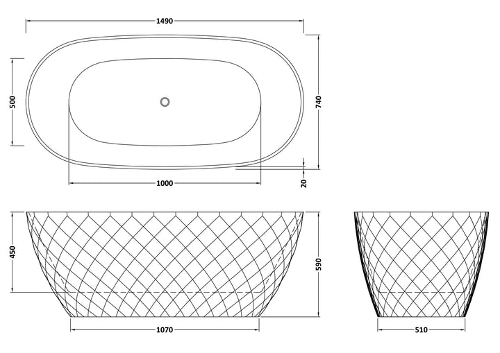 Kilima 1500 x 750 x 590mm Freestanding Bath