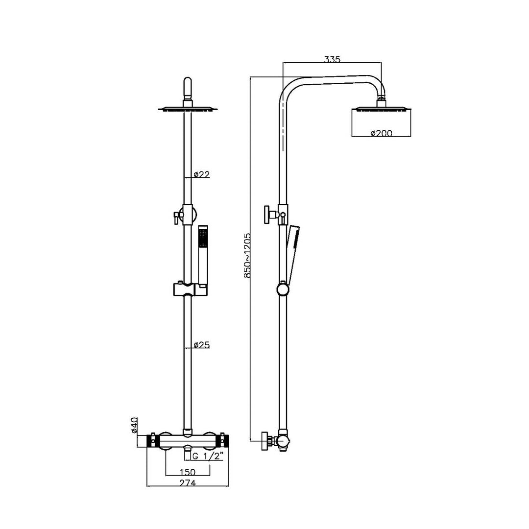 Voda Vero Rigid Riser Shower - Gunmetal