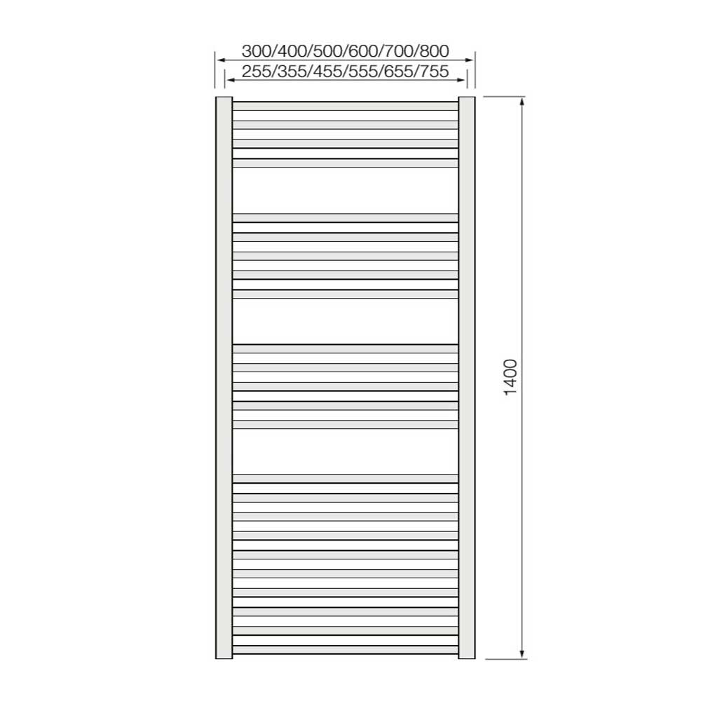Warmbase LoCo Straight 600 x 1400mm Chrome Ladder Rail