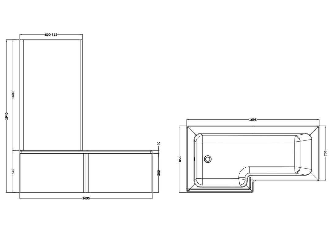 Etna Square Left Hand Bath Set 1700mm