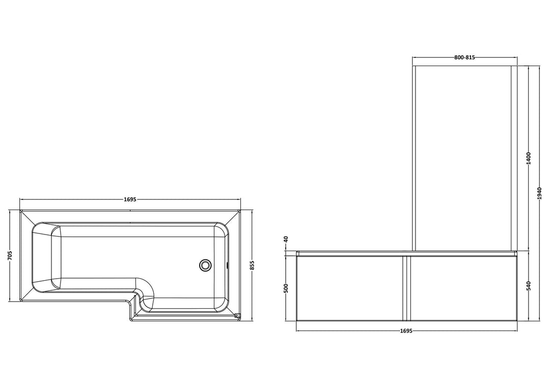 Etna Square Right Hand Bath Set 1700mm
