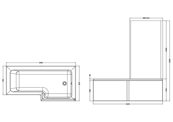 Etna Square Right Hand Bath Set 1700mm