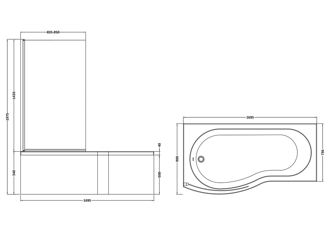 Etna Round B Shaped Left Hand Bath Set 1700mm