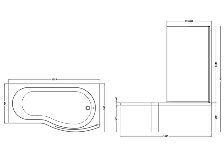 Etna Round B Shaped Right Hand Bath Set 1700mm (Bath, Screen & Front Panel)