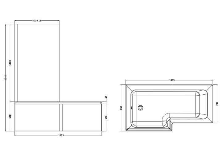 Etna Square 1600mm Square Shower Bath Pack Left Hand (5mm L-Shaped Screen)