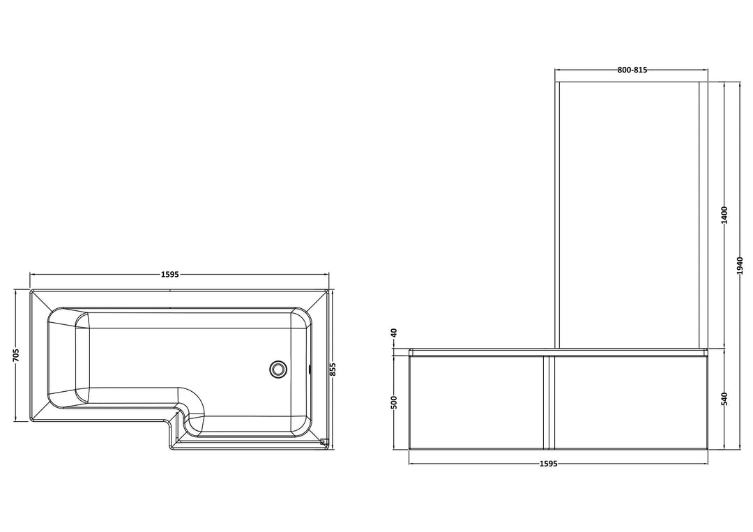 Etna Square 1600mm Square Shower Bath Pack Right Hand (5mm L-Shaped Screen)