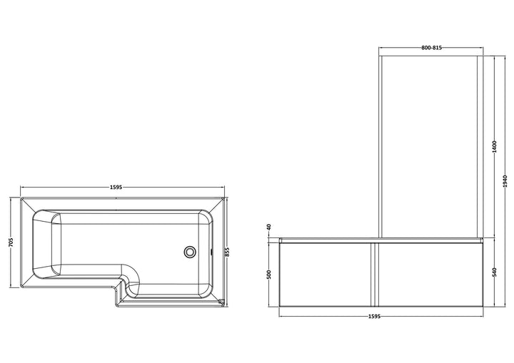 Etna Square 1600mm Square Shower Bath Pack Right Hand (5mm L-Shaped Screen)
