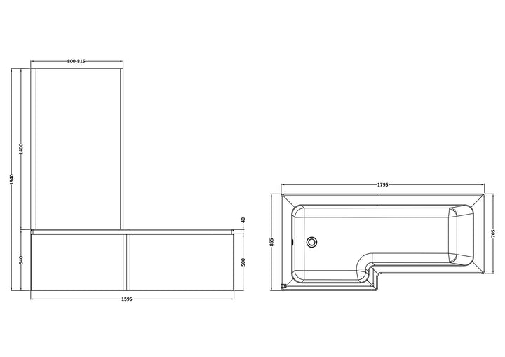 Etna Square 1800mm Square Shower Bath Pack Left Hand (5mm L-Shaped Screen)