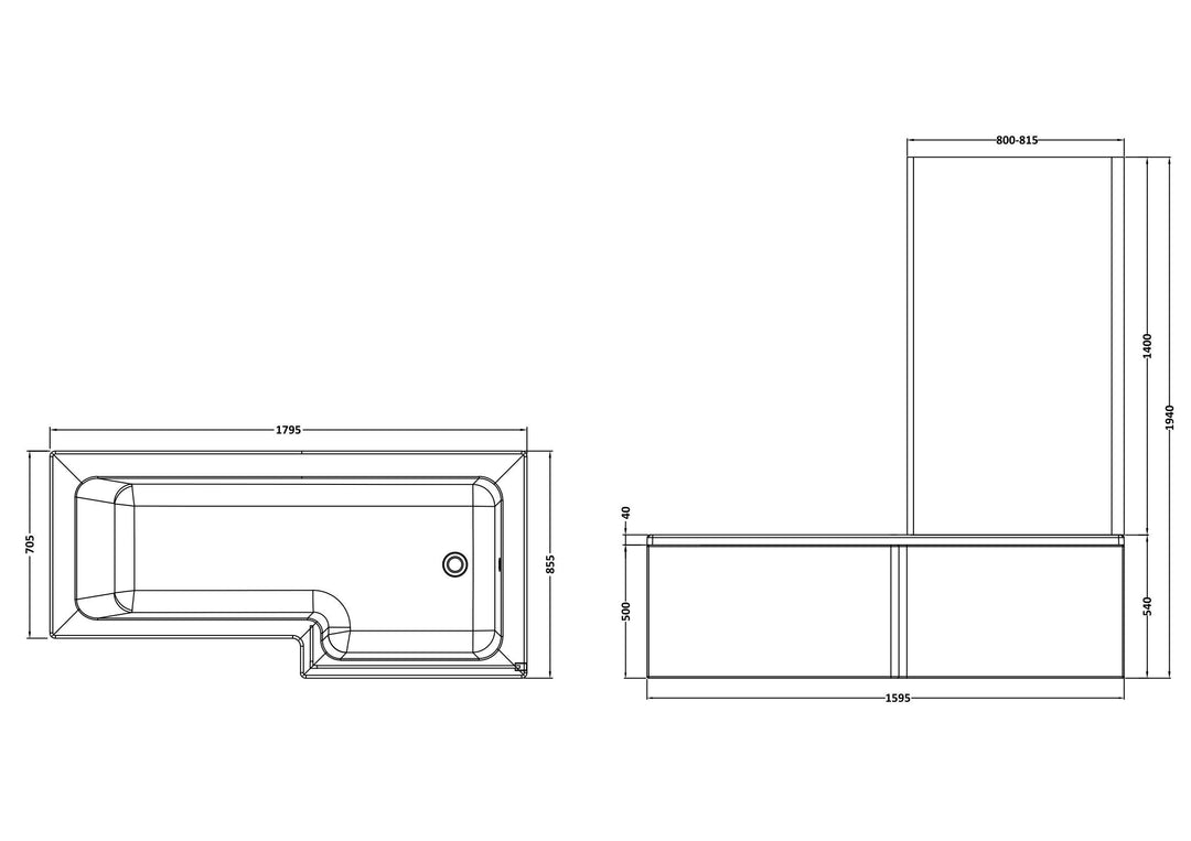 Etna Square 1800mm Square Shower Bath Pack Right Hand (5mm L-Shaped Screen)