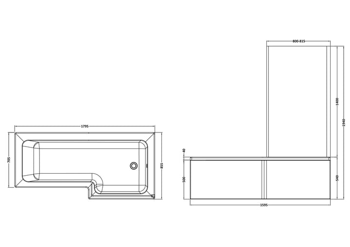 Etna Square 1800mm Square Shower Bath Pack Right Hand (5mm L-Shaped Screen)