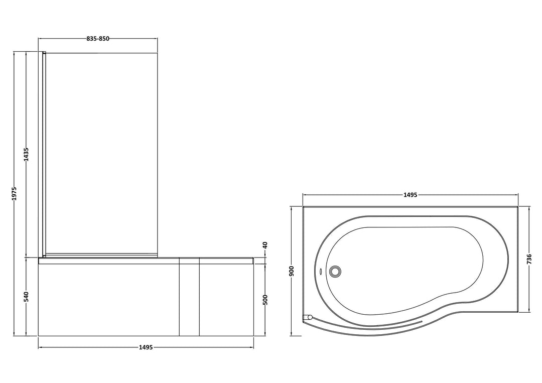 Etna Round B Shaped Left Hand Bath Set 1500mm