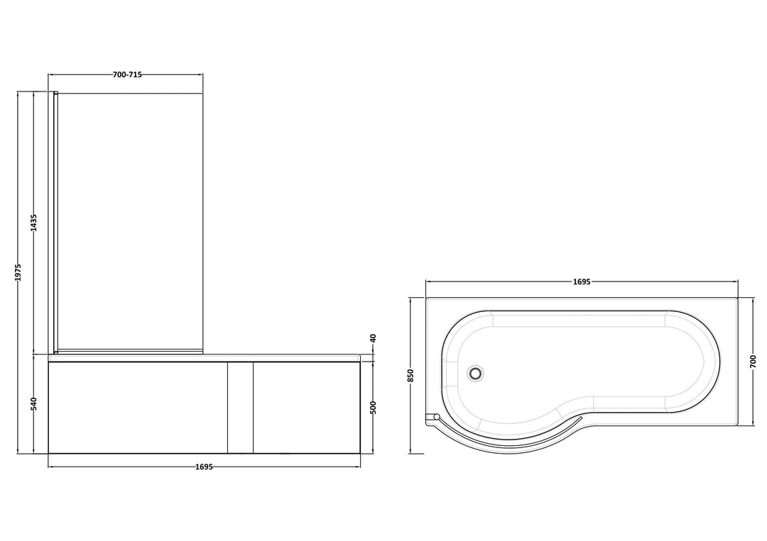 Etna P Shaped Left Hand Bath Set 1700mm