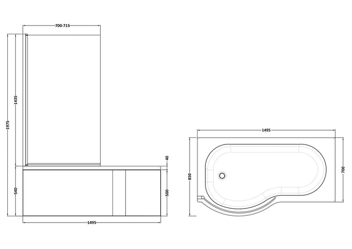 Etna P Shaped Left Hand Bath Set 1500mm