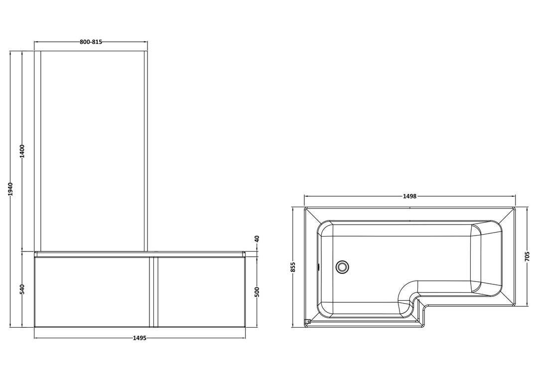 Etna Square Left Hand Bath Set 1500mm