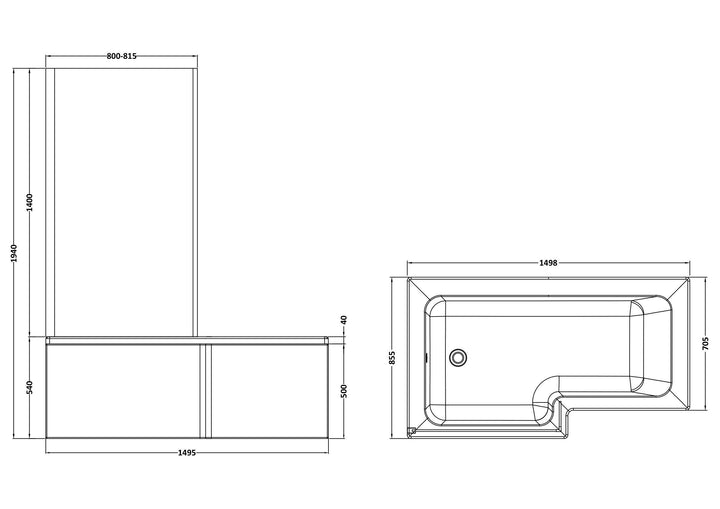 Etna Square Left Hand Bath Set 1500mm
