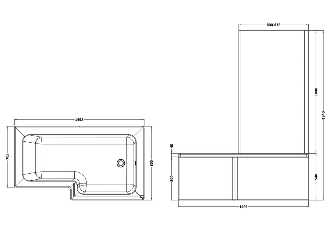 Etna Square Right Hand Bath Set 1500mm