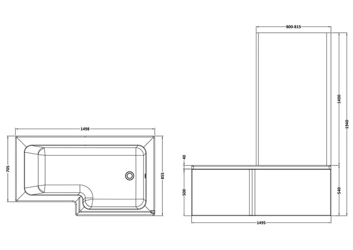 Etna Square Right Hand Bath Set 1500mm