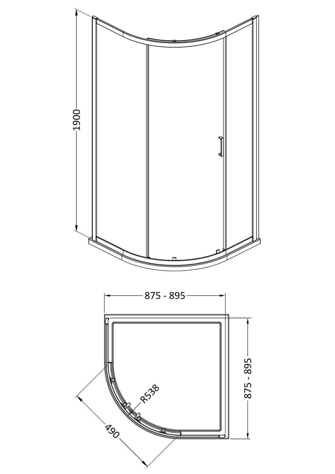 Tay 900 x 900 x 1900mm Quadrant Enclosure - Chrome