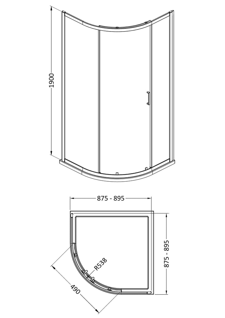Tay 900 x 900 x 1900mm Quadrant Enclosure - Chrome