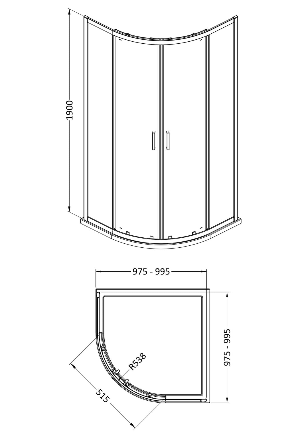 Tay 1000 x 1000mm Quadrant - Chrome