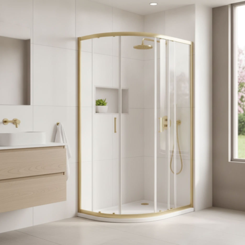 Tay 1000 x 800mm Offset Quadrant - Brushed Brass