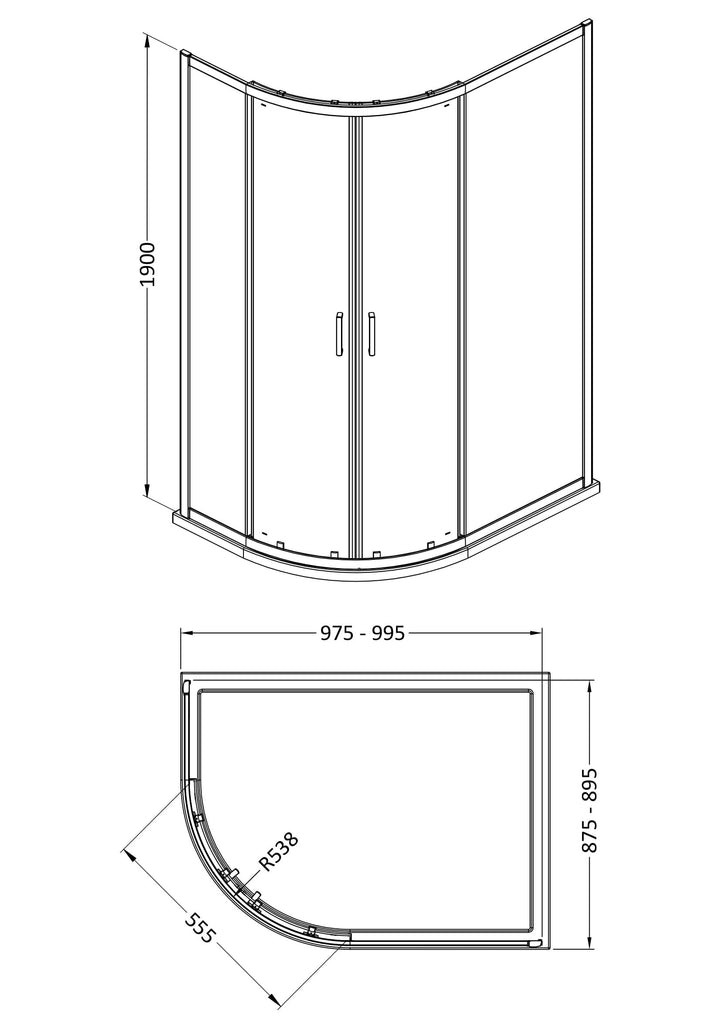 Tay 1000 x 900mm Offset Quadrant - Chrome