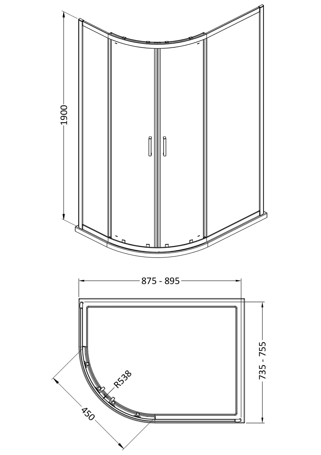 Tay 900 x 760mm Offset Quadrant - Chrome