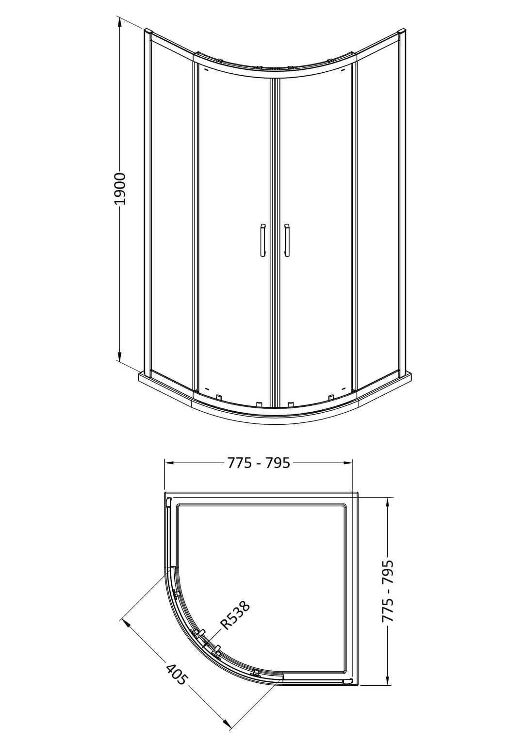 Tay 800 x 800mm Quadrant - Brushed Brass