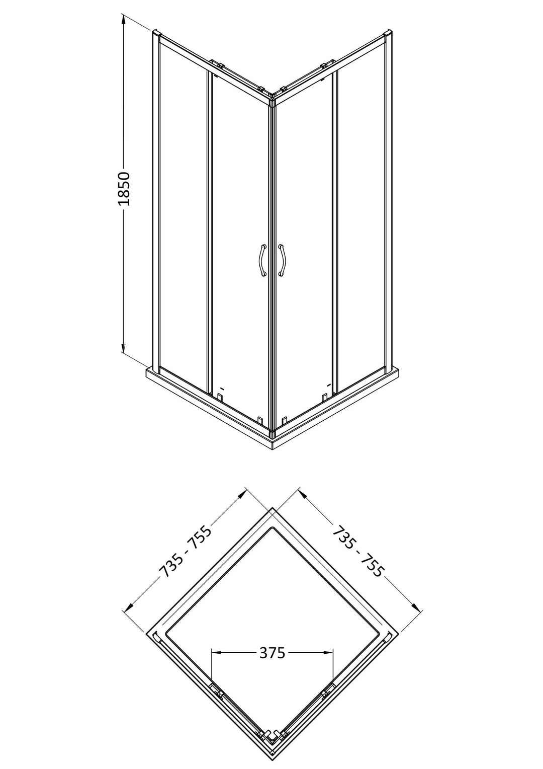 Tay 760 x 760mm Corner Entry - Chrome