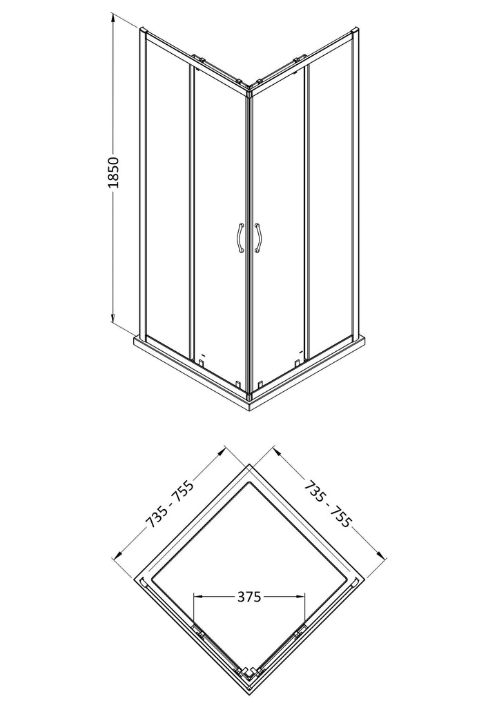 Tay 760 x 760mm Corner Entry - Chrome
