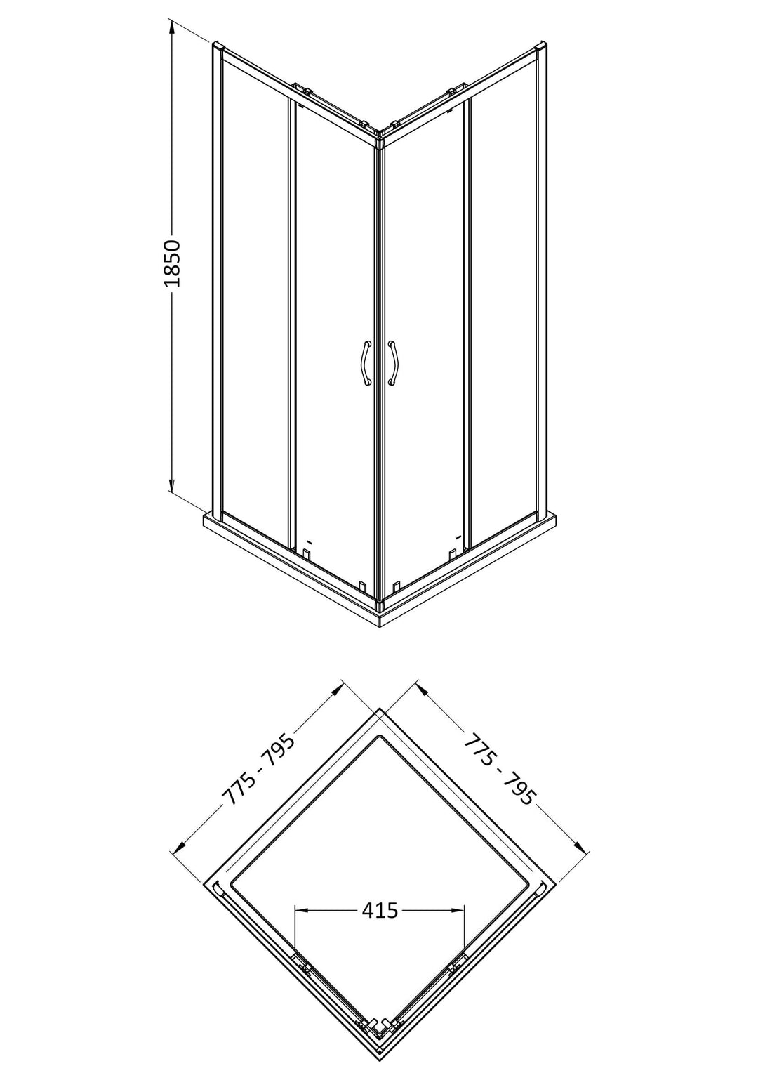Tay 800 x 800mm Corner Entry (5mm Glass) - Chrome