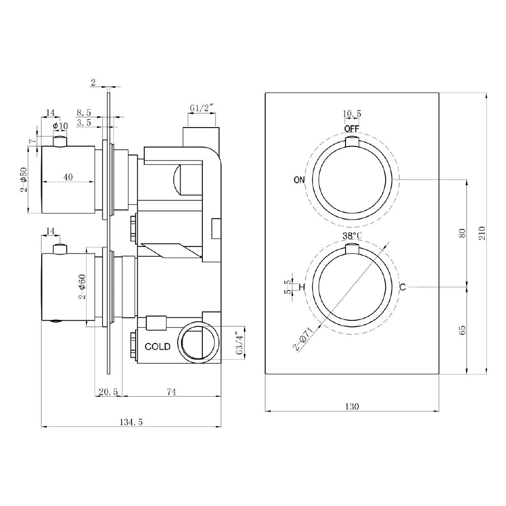 Black Round Concealed Twin Thermostatic Shower Valve by Voda Design