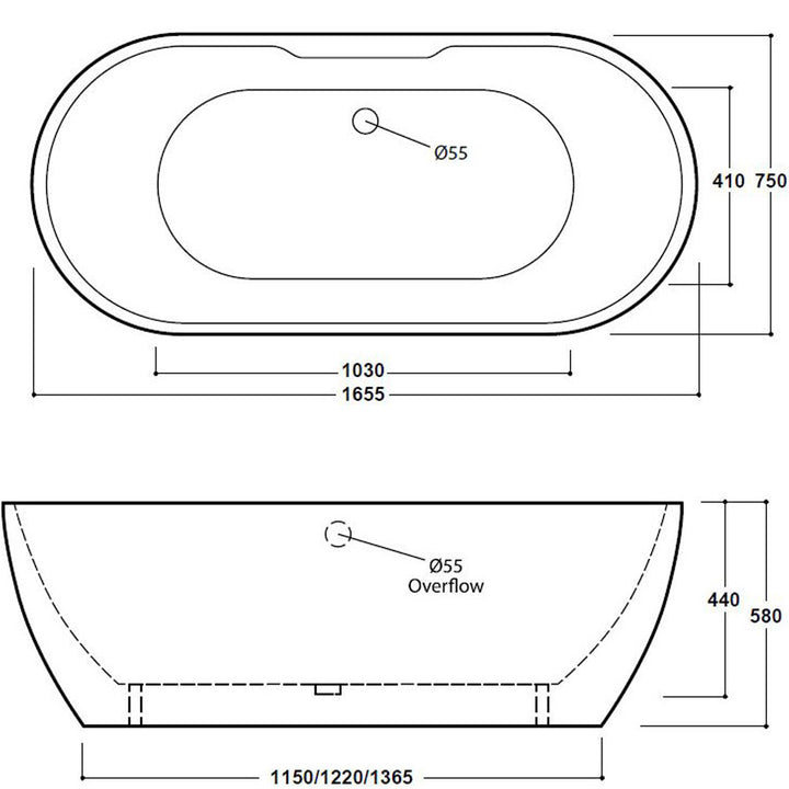 Matt White Freestanding Double Ended Bath 1655 x 750