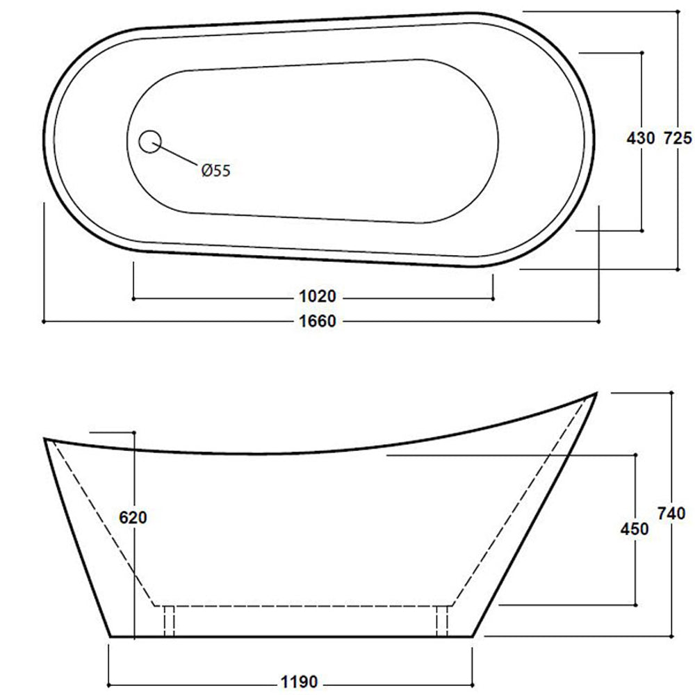 Freestanding Modern Slipper Bath 1660mm - Britta By Voda Design