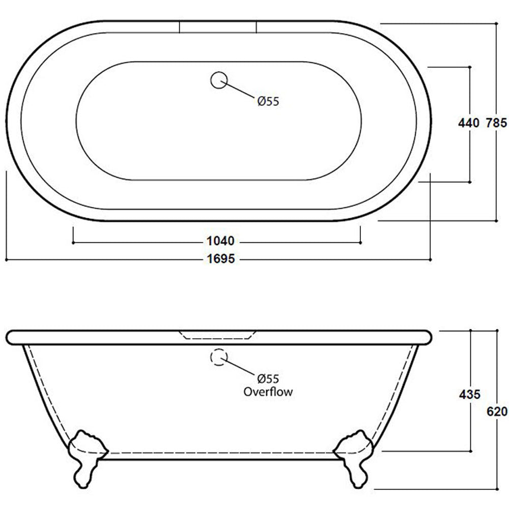 Freestanding Traditional Double Ended Bath 1695mm - Richmond by Voda Design