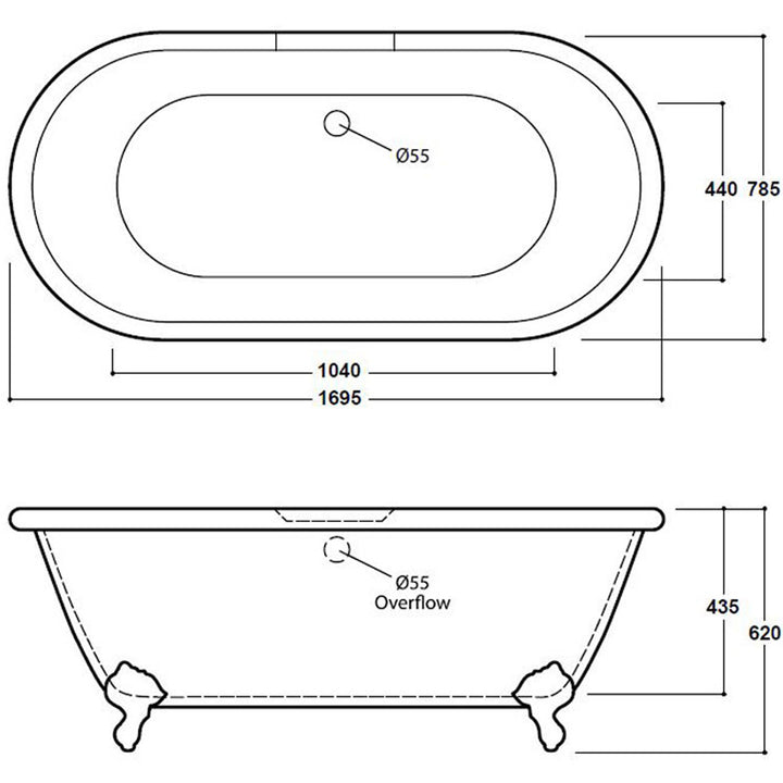 Freestanding Traditional Double Ended Bath 1695mm - Richmond by Voda Design