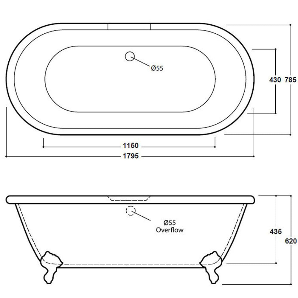 Freestanding Traditional Double Ended Bath 1795mm - Richmond By Voda Design
