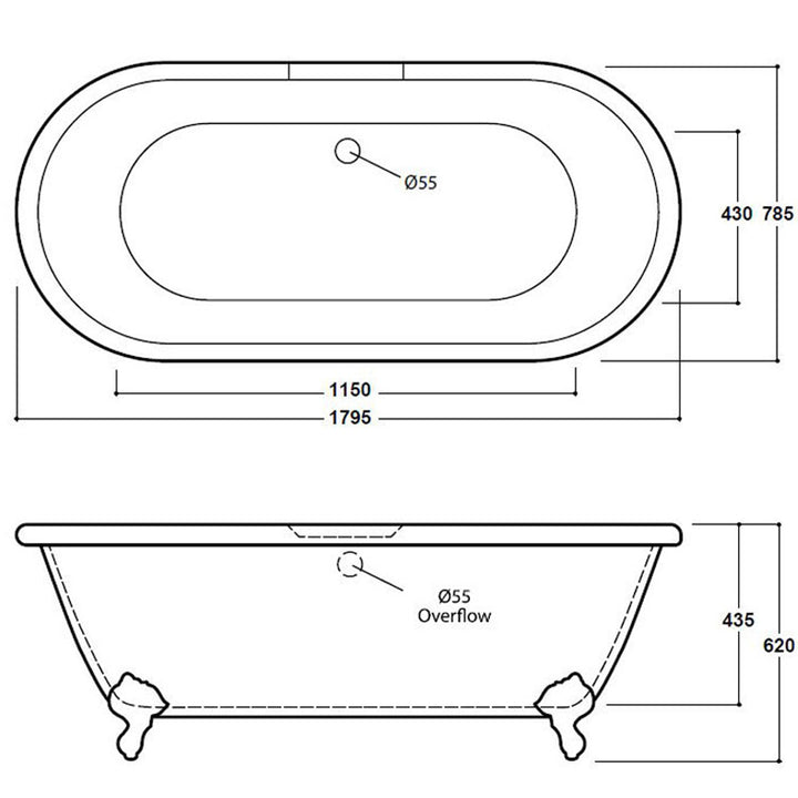 Freestanding Traditional Double Ended Bath 1795mm - Richmond By Voda Design